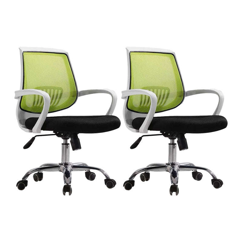 Mid-Back Office Chair Contemporary Ergonomic Arms Included Desk Chair White-Green 2 Piece Set Star Base Clearhalo 'furn' 'furn_office_chair' 'Furniture' 'Office Chairs' 'Office Furniture' 'office_chair' 5917527
