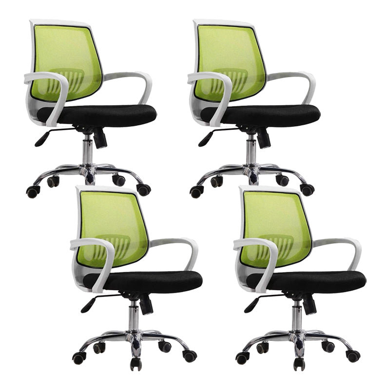 Mid-Back Office Chair Contemporary Ergonomic Arms Included Desk Chair White-Green 4 Piece Set Star Base Clearhalo 'furn' 'furn_office_chair' 'Furniture' 'Office Chairs' 'Office Furniture' 'office_chair' 5917529
