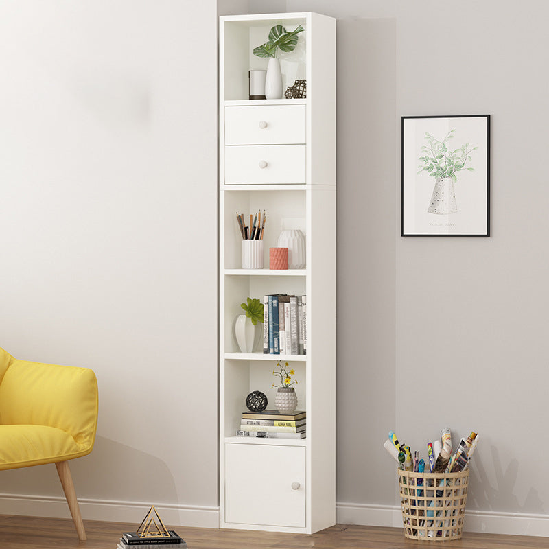Modern Corner Vertical Shelf Bookcase Engineered Wood Book Shelf with Cabinets 12.9"L x 9.4"W x 74"H White 1 Clearhalo 'Bookcases' 'furn' 'furn_bookcases' 'Furniture' 'Office Furniture' 5917619
