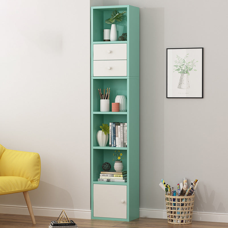 Modern Corner Vertical Shelf Bookcase Engineered Wood Book Shelf with Cabinets 12.9"L x 9.4"W x 74"H Green 1 Clearhalo 'Bookcases' 'furn' 'furn_bookcases' 'Furniture' 'Office Furniture' 5917622