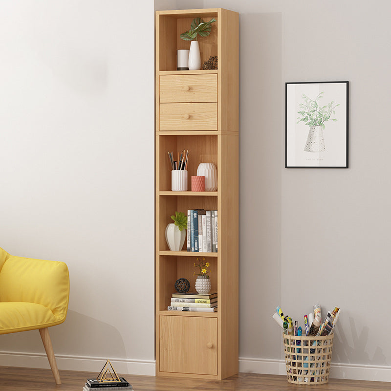 Modern Corner Vertical Shelf Bookcase Engineered Wood Book Shelf with Cabinets 12.9"L x 9.4"W x 74"H Wood 1 Clearhalo 'Bookcases' 'furn' 'furn_bookcases' 'Furniture' 'Office Furniture' 5917623