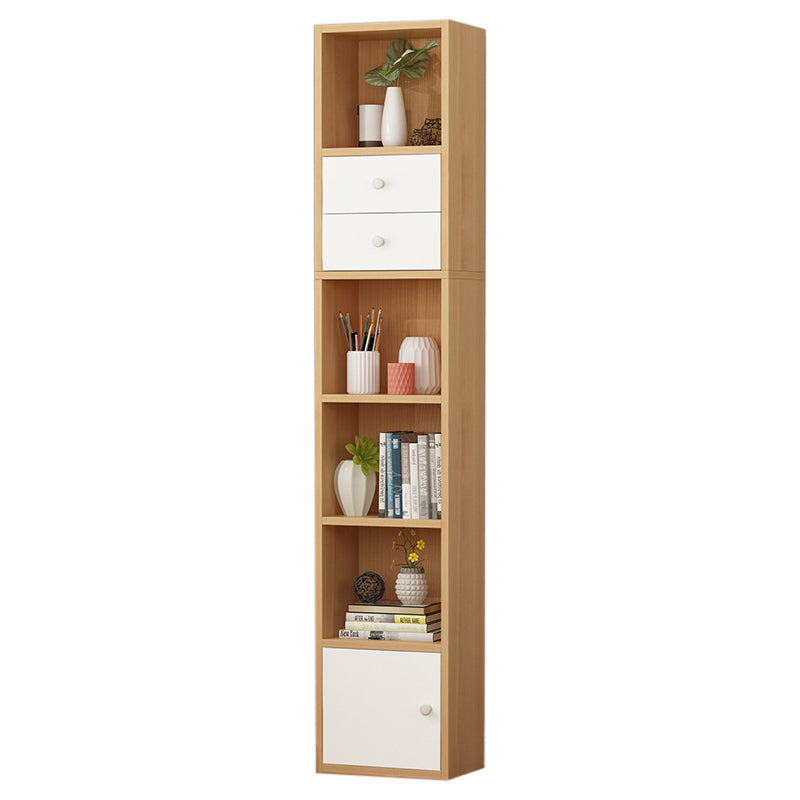 Modern Corner Vertical Shelf Bookcase Engineered Wood Book Shelf with Cabinets 12.9"L x 9.4"W x 74"H Natural 1 Clearhalo 'Bookcases' 'furn' 'furn_bookcases' 'Furniture' 'Office Furniture' 5917624