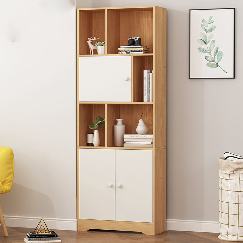 Modern Corner Vertical Shelf Bookcase Engineered Wood Book Shelf with Cabinets 23.6"L x 9.4"W x 63"H Natural 3 Clearhalo 'Bookcases' 'furn' 'furn_bookcases' 'Furniture' 'Office Furniture' 5917627