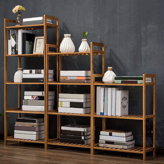 Modern Bamboo Vertical Book Shelf Brown Open Bookshelf for Study Room