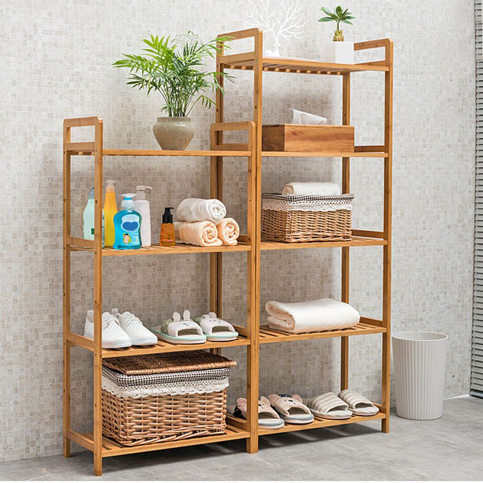 Modern Bamboo Vertical Book Shelf Brown Open Bookshelf for Study Room