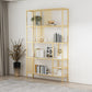 Glam Metal and Wood Shelf Bookcase Etagere Open Home Book Shelf with 5 Shelves 35.4"L x 11.8"W x 76.8"H Gold Wood Clearhalo 'Bookcases' 'furn' 'furn_bookcases' 'Furniture' 'Office Furniture' 5917793