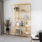 Glam Metal and Wood Shelf Bookcase Etagere Open Home Book Shelf with 5 Shelves 35.4"L x 11.8"W x 76.8"H Gold Metal Clearhalo 'Bookcases' 'furn' 'furn_bookcases' 'Furniture' 'Office Furniture' 5917794