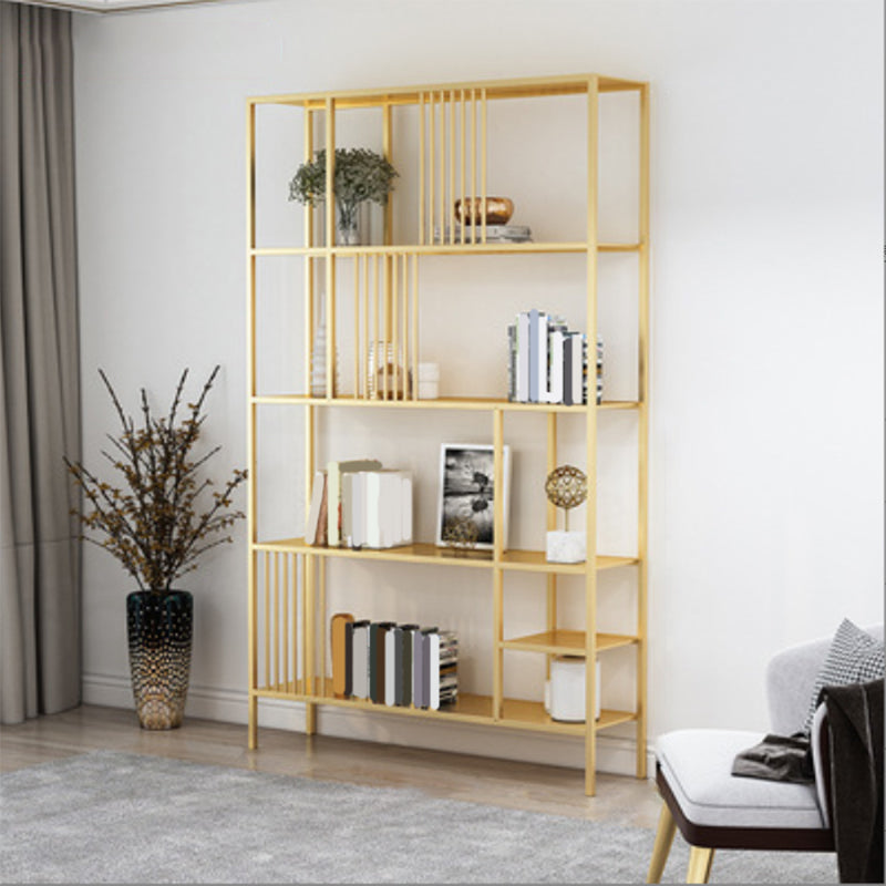 Glam Metal and Wood Shelf Bookcase Etagere Open Home Book Shelf with 5 Shelves 35.4"L x 11.8"W x 76.8"H Gold Metal Clearhalo 'Bookcases' 'furn' 'furn_bookcases' 'Furniture' 'Office Furniture' 5917794