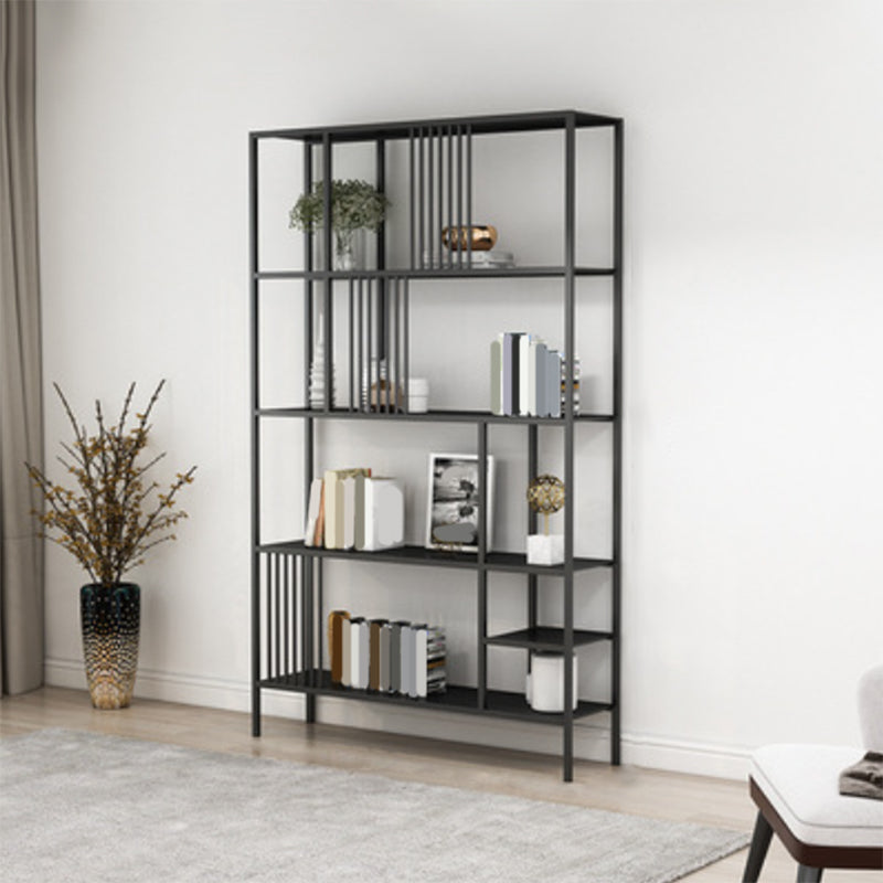 Glam Metal and Wood Shelf Bookcase Etagere Open Home Book Shelf with 5 Shelves 35.4"L x 11.8"W x 76.8"H Black Metal Clearhalo 'Bookcases' 'furn' 'furn_bookcases' 'Furniture' 'Office Furniture' 5917800