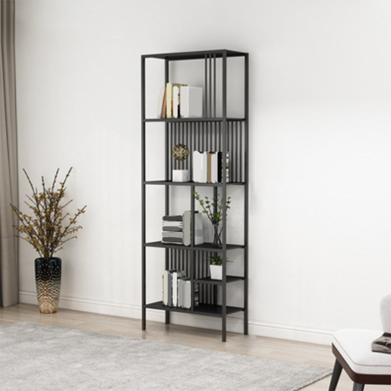 Glam Metal and Wood Shelf Bookcase Etagere Open Home Book Shelf with 5 Shelves 23.6"L x 11.8"W x 76.8"H Black Metal Clearhalo 'Bookcases' 'furn' 'furn_bookcases' 'Furniture' 'Office Furniture' 5917802