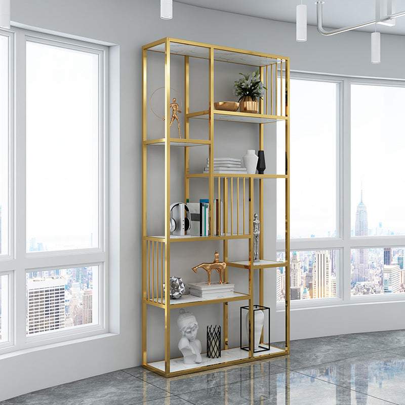Open Metal and Wood Book Shelf Etagere Shelf Bookcase for Office 31"L x 10"W x 71"H Clearhalo 'Bookcases' 'furn' 'furn_bookcases' 'Furniture' 'Office Furniture' 5917850