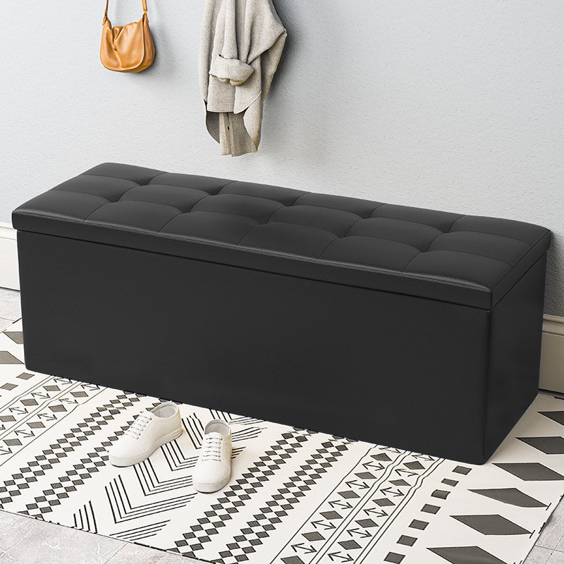 15.7" W 15.7" H Modern Seating Bench Faux Leather Bench with Flip Top Black Clearhalo 'Benches' 'Chairs & Seating' 'furn' 'furn_benches' 'Furniture' 'Living Room Furniture' 5917938