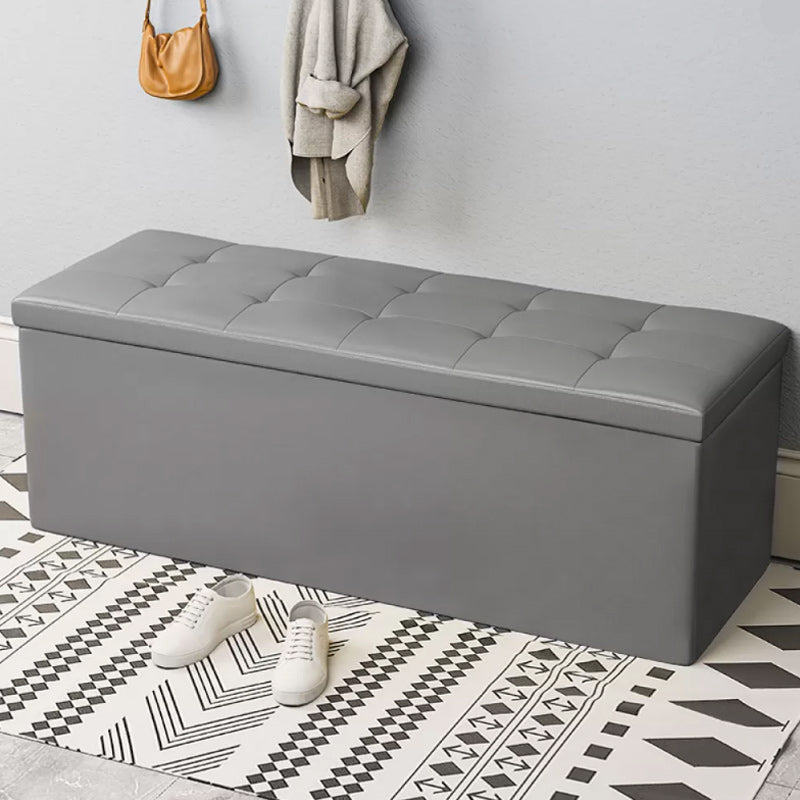 15.7" W 15.7" H Modern Seating Bench Faux Leather Bench with Flip Top Light Gray Clearhalo 'Benches' 'Chairs & Seating' 'furn' 'furn_benches' 'Furniture' 'Living Room Furniture' 5917943