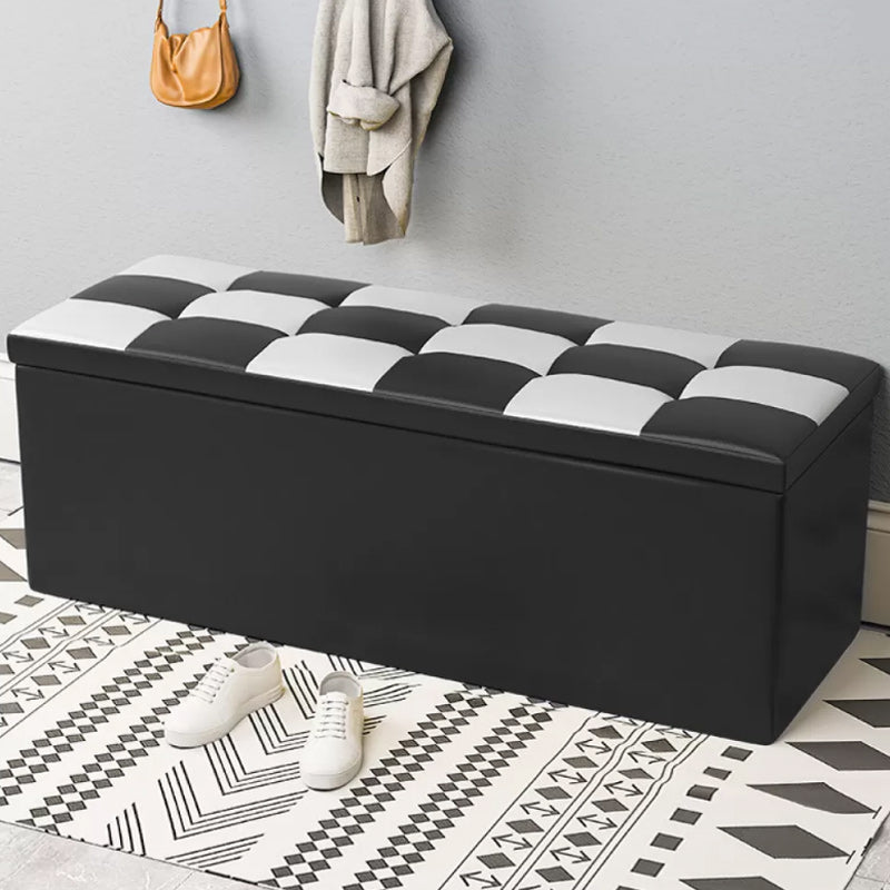 15.7" W 15.7" H Modern Seating Bench Faux Leather Bench with Flip Top Black-White Clearhalo 'Benches' 'Chairs & Seating' 'furn' 'furn_benches' 'Furniture' 'Living Room Furniture' 5917947