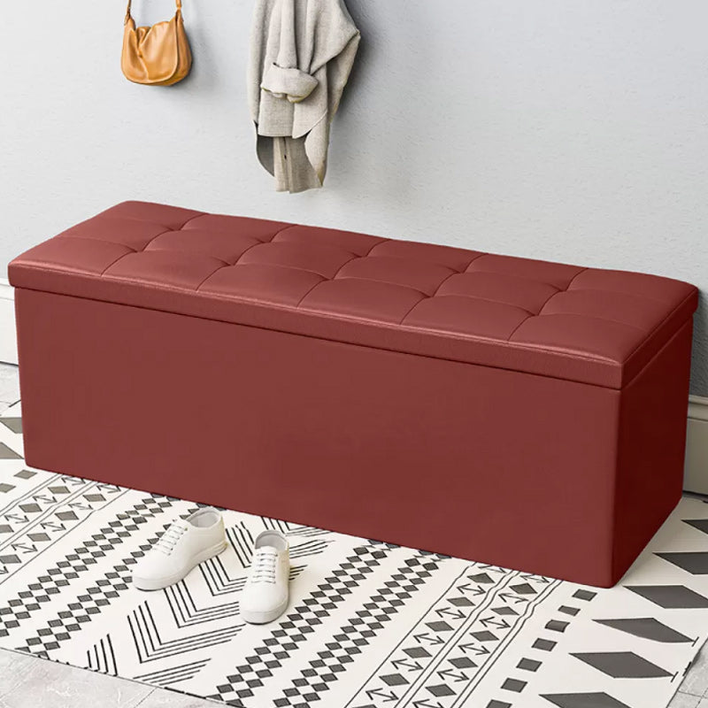 15.7" W 15.7" H Modern Seating Bench Faux Leather Bench with Flip Top Burgundy Clearhalo 'Benches' 'Chairs & Seating' 'furn' 'furn_benches' 'Furniture' 'Living Room Furniture' 5917951