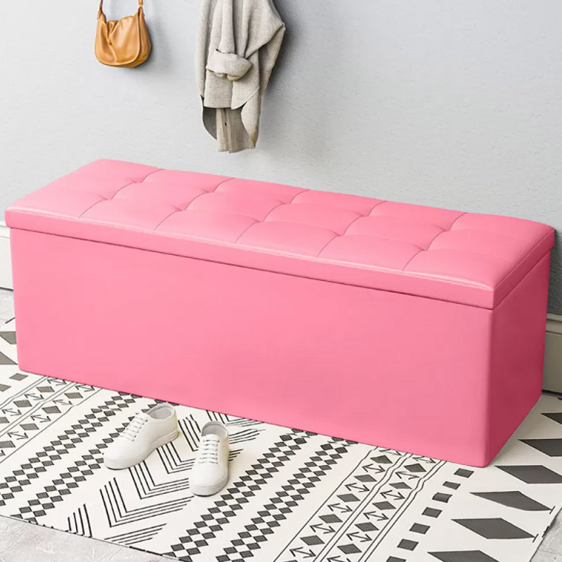 15.7" W 15.7" H Modern Seating Bench Faux Leather Bench with Flip Top Pink Clearhalo 'Benches' 'Chairs & Seating' 'furn' 'furn_benches' 'Furniture' 'Living Room Furniture' 5917962