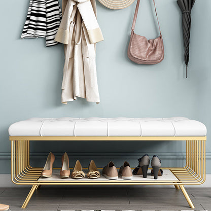 17.7 Inch High Glam Metal Seating Bench Tufted Entryway Bench White Clearhalo 'Benches' 'Chairs & Seating' 'furn' 'furn_benches' 'Furniture' 'Living Room Furniture' 5917997