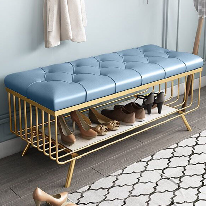 17.7 Inch High Glam Metal Seating Bench Tufted Entryway Bench Sky Blue Clearhalo 'Benches' 'Chairs & Seating' 'furn' 'furn_benches' 'Furniture' 'Living Room Furniture' 5917998