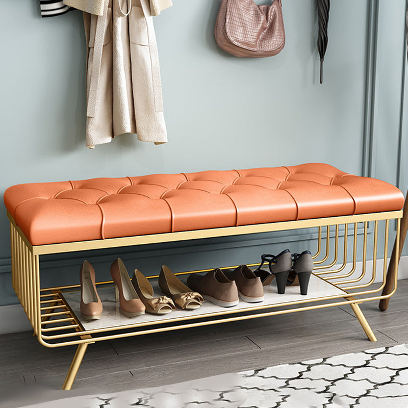 17.7 Inch High Glam Metal Seating Bench Tufted Entryway Bench Orange Clearhalo 'Benches' 'Chairs & Seating' 'furn' 'furn_benches' 'Furniture' 'Living Room Furniture' 5918000