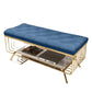 17.7 Inch High Glam Metal Seating Bench Tufted Entryway Bench Dark Blue Clearhalo 'Benches' 'Chairs & Seating' 'furn' 'furn_benches' 'Furniture' 'Living Room Furniture' 5918001