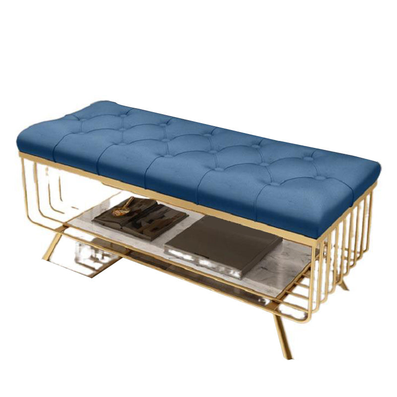 17.7 Inch High Glam Metal Seating Bench Tufted Entryway Bench Dark Blue Clearhalo 'Benches' 'Chairs & Seating' 'furn' 'furn_benches' 'Furniture' 'Living Room Furniture' 5918001