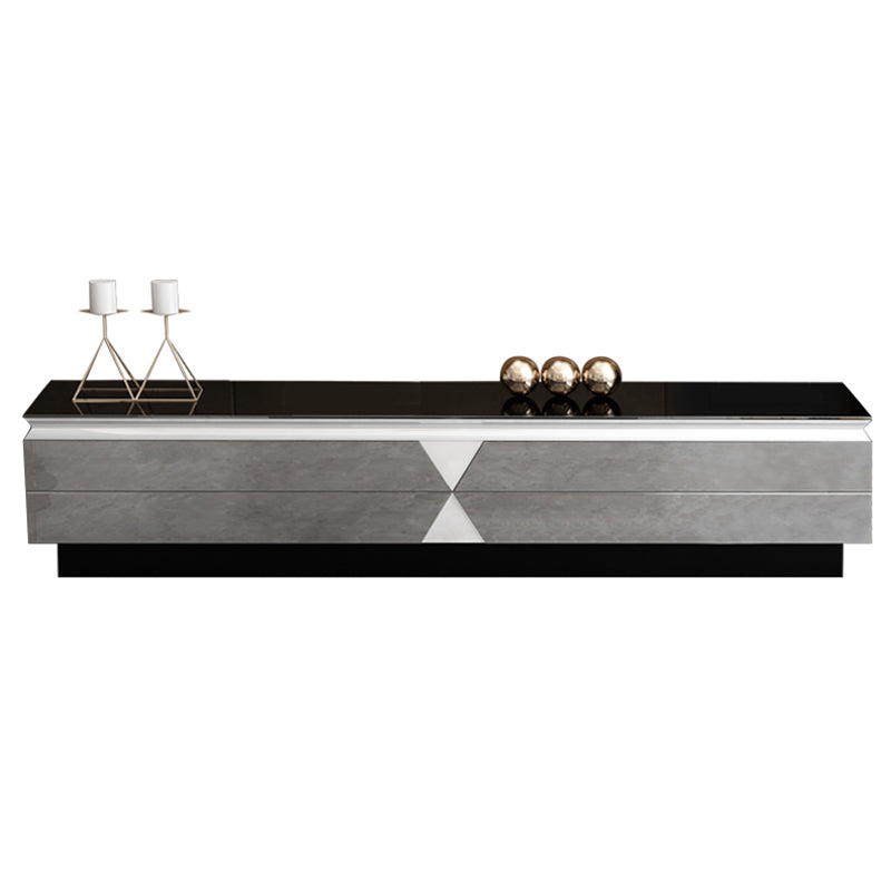 Glass and Wood TV Console Gorgeous Style Home Closed Black TV Stand Console 87"L x 16"W x 16"H Clearhalo 'furn' 'furn_tv_stands_entertainment_centers' 'Furniture' 'Living Room Furniture' 'TV Stands & Entertainment Centers' 'TV Stands & Media Storage Furniture' 'tv_stands_entertainment_centers' 5920323