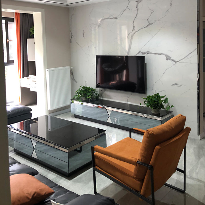 Glass and Wood TV Console Gorgeous Style Home Closed Black TV Stand Console Clearhalo 'furn' 'furn_tv_stands_entertainment_centers' 'Furniture' 'Living Room Furniture' 'TV Stands & Entertainment Centers' 'TV Stands & Media Storage Furniture' 'tv_stands_entertainment_centers' 5920324