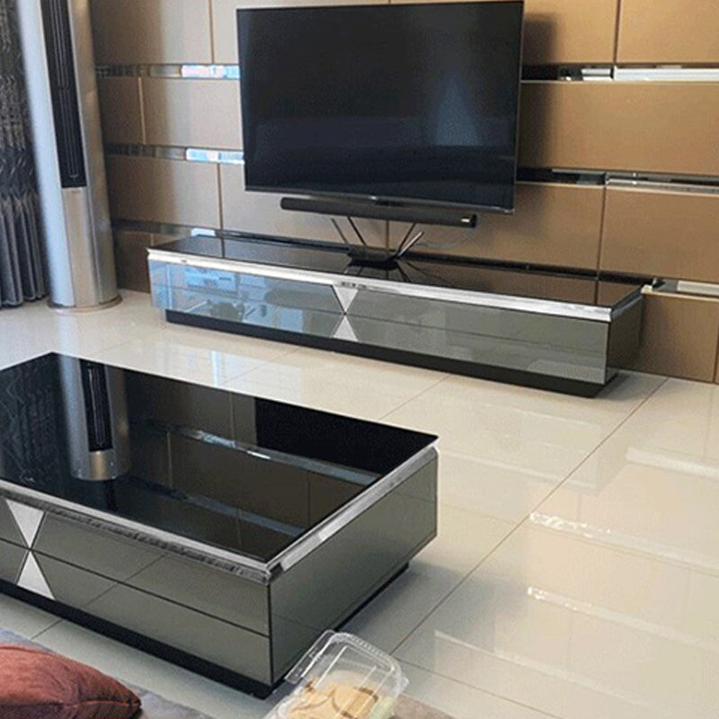 Glass and Wood TV Console Gorgeous Style Home Closed Black TV Stand Console Clearhalo 'furn' 'furn_tv_stands_entertainment_centers' 'Furniture' 'Living Room Furniture' 'TV Stands & Entertainment Centers' 'TV Stands & Media Storage Furniture' 'tv_stands_entertainment_centers' 5920327