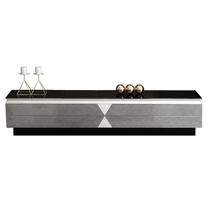 Glass and Wood TV Console Gorgeous Style Home Closed Black TV Stand Console 71"L x 16"W x 16"H Clearhalo 'furn' 'furn_tv_stands_entertainment_centers' 'Furniture' 'Living Room Furniture' 'TV Stands & Entertainment Centers' 'TV Stands & Media Storage Furniture' 'tv_stands_entertainment_centers' 5920328