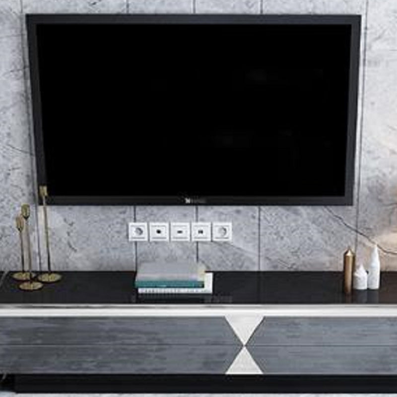 Glass and Wood TV Console Gorgeous Style Home Closed Black TV Stand Console Clearhalo 'furn' 'furn_tv_stands_entertainment_centers' 'Furniture' 'Living Room Furniture' 'TV Stands & Entertainment Centers' 'TV Stands & Media Storage Furniture' 'tv_stands_entertainment_centers' 5920329