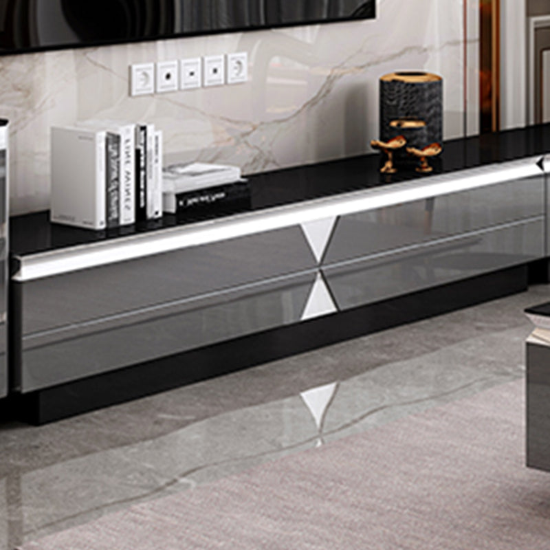 Glass and Wood TV Console Gorgeous Style Home Closed Black TV Stand Console Clearhalo 'furn' 'furn_tv_stands_entertainment_centers' 'Furniture' 'Living Room Furniture' 'TV Stands & Entertainment Centers' 'TV Stands & Media Storage Furniture' 'tv_stands_entertainment_centers' 5920333