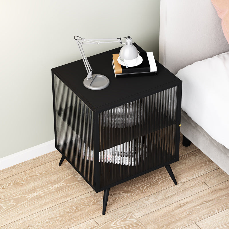 Modern Lower Shelf Nightstand Metal Bedside Cabinet with Glass Door for Bedroom Clearhalo 'Bedroom Furniture' 'furn' 'furn_night_stand' 'Furniture' 'night_stand' 'Nightstands' 5920754