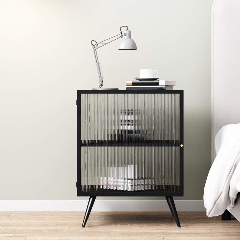 Modern Lower Shelf Nightstand Metal Bedside Cabinet with Glass Door for Bedroom Black 1 Piece Left Clearhalo 'Bedroom Furniture' 'furn' 'furn_night_stand' 'Furniture' 'night_stand' 'Nightstands' 5920756
