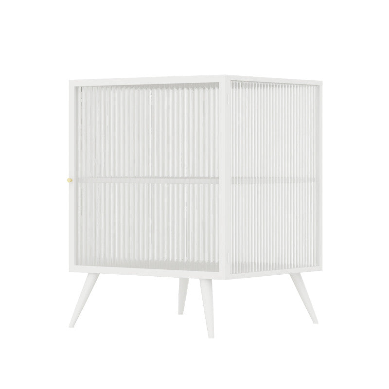 Modern Lower Shelf Nightstand Metal Bedside Cabinet with Glass Door for Bedroom White 1 Piece Right Clearhalo 'Bedroom Furniture' 'furn' 'furn_night_stand' 'Furniture' 'night_stand' 'Nightstands' 5920757