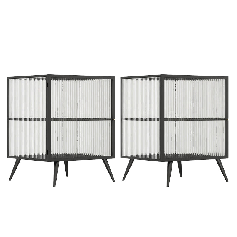 Modern Lower Shelf Nightstand Metal Bedside Cabinet with Glass Door for Bedroom Black 2 Piece Set Left Clearhalo 'Bedroom Furniture' 'furn' 'furn_night_stand' 'Furniture' 'night_stand' 'Nightstands' 5920758