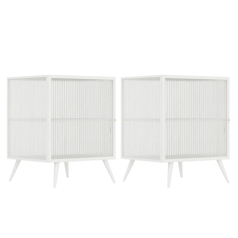 Modern Lower Shelf Nightstand Metal Bedside Cabinet with Glass Door for Bedroom White 2 Piece Set Left Clearhalo 'Bedroom Furniture' 'furn' 'furn_night_stand' 'Furniture' 'night_stand' 'Nightstands' 5920760