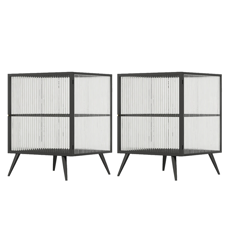 Modern Lower Shelf Nightstand Metal Bedside Cabinet with Glass Door for Bedroom Black 2 Piece Set Right Clearhalo 'Bedroom Furniture' 'furn' 'furn_night_stand' 'Furniture' 'night_stand' 'Nightstands' 5920762