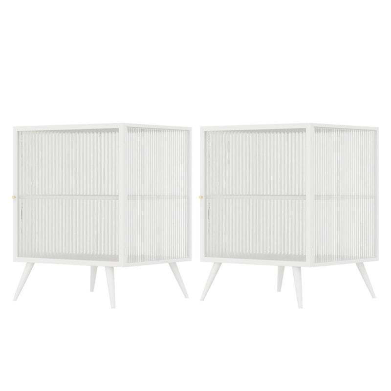 Modern Lower Shelf Nightstand Metal Bedside Cabinet with Glass Door for Bedroom White 2 Piece Set Right Clearhalo 'Bedroom Furniture' 'furn' 'furn_night_stand' 'Furniture' 'night_stand' 'Nightstands' 5920764