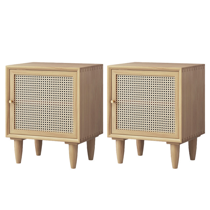 Modern Rattan Nightstand Lower Shelf Bedside Cabinet with Door for Bedroom Natural 2 Piece Set Clearhalo 'Bedroom Furniture' 'furn' 'furn_night_stand' 'Furniture' 'night_stand' 'Nightstands' 5920840
