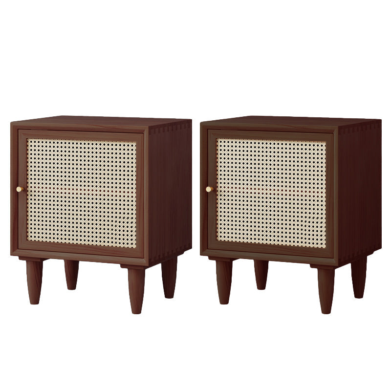 Modern Rattan Nightstand Lower Shelf Bedside Cabinet with Door for Bedroom Walnut 2 Piece Set Clearhalo 'Bedroom Furniture' 'furn' 'furn_night_stand' 'Furniture' 'night_stand' 'Nightstands' 5920841