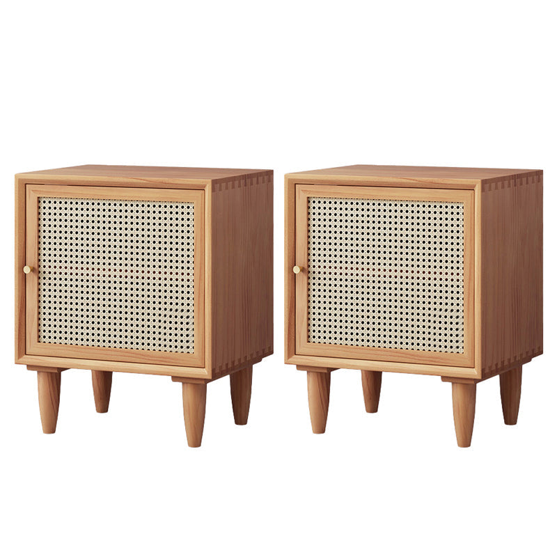 Modern Rattan Nightstand Lower Shelf Bedside Cabinet with Door for Bedroom Cherry 2 Piece Set Clearhalo 'Bedroom Furniture' 'furn' 'furn_night_stand' 'Furniture' 'night_stand' 'Nightstands' 5920843