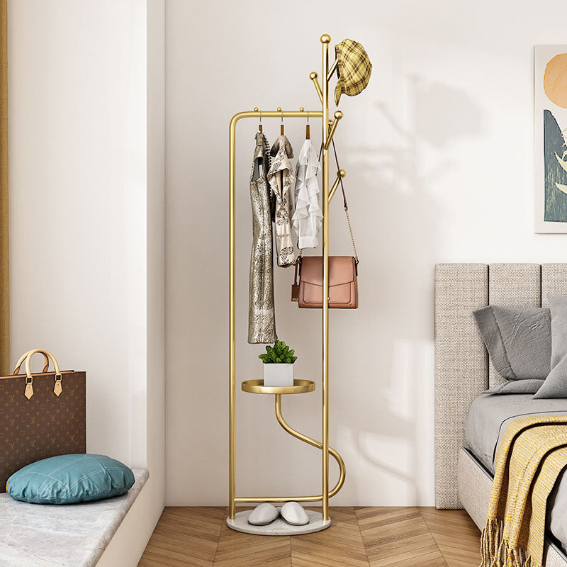 Gorgeous Metal Coat Rack Creative Coat Hooks Hall Stand with Shelve Gold-White Clearhalo 'Entry & Mudroom Furniture' 'furn' 'furn_hall_tree_coat_racks' 'Furniture' 'Hall Trees & Coat Racks' 'hall_tree_coat_racks' 5920991
