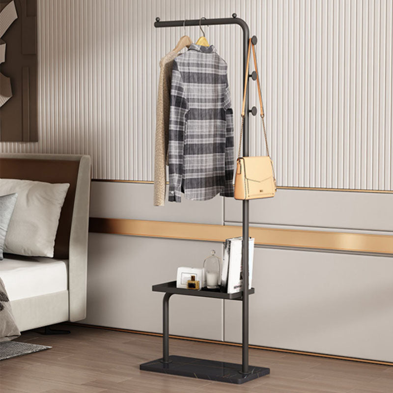 Contemporary Metal Coat Rack 3 Coat Hooks Standing Coat Rack 17.7"L x 11"W x 66.9"H Black Clearhalo 'Entry & Mudroom Furniture' 'furn' 'furn_hall_tree_coat_racks' 'Furniture' 'Hall Trees & Coat Racks' 'hall_tree_coat_racks' 5921047