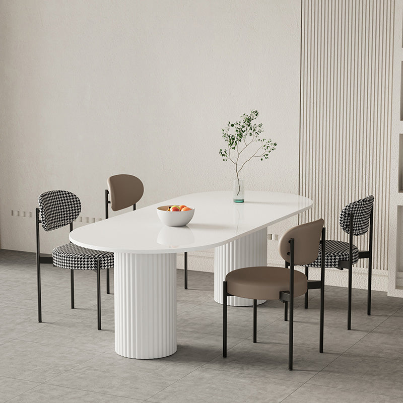 Stone Top Dining Table Modern Oval Dining Table in White with Double Pedestal 63"L x 27.6"W x 29.5"H Without Chairs Clearhalo 'Dining Tables & Seating' 'Dining Tables' 'dining_table' 'furn' 'furn_dining_table' 'Furniture' 'Kitchen & Dining Furniture' 5921452