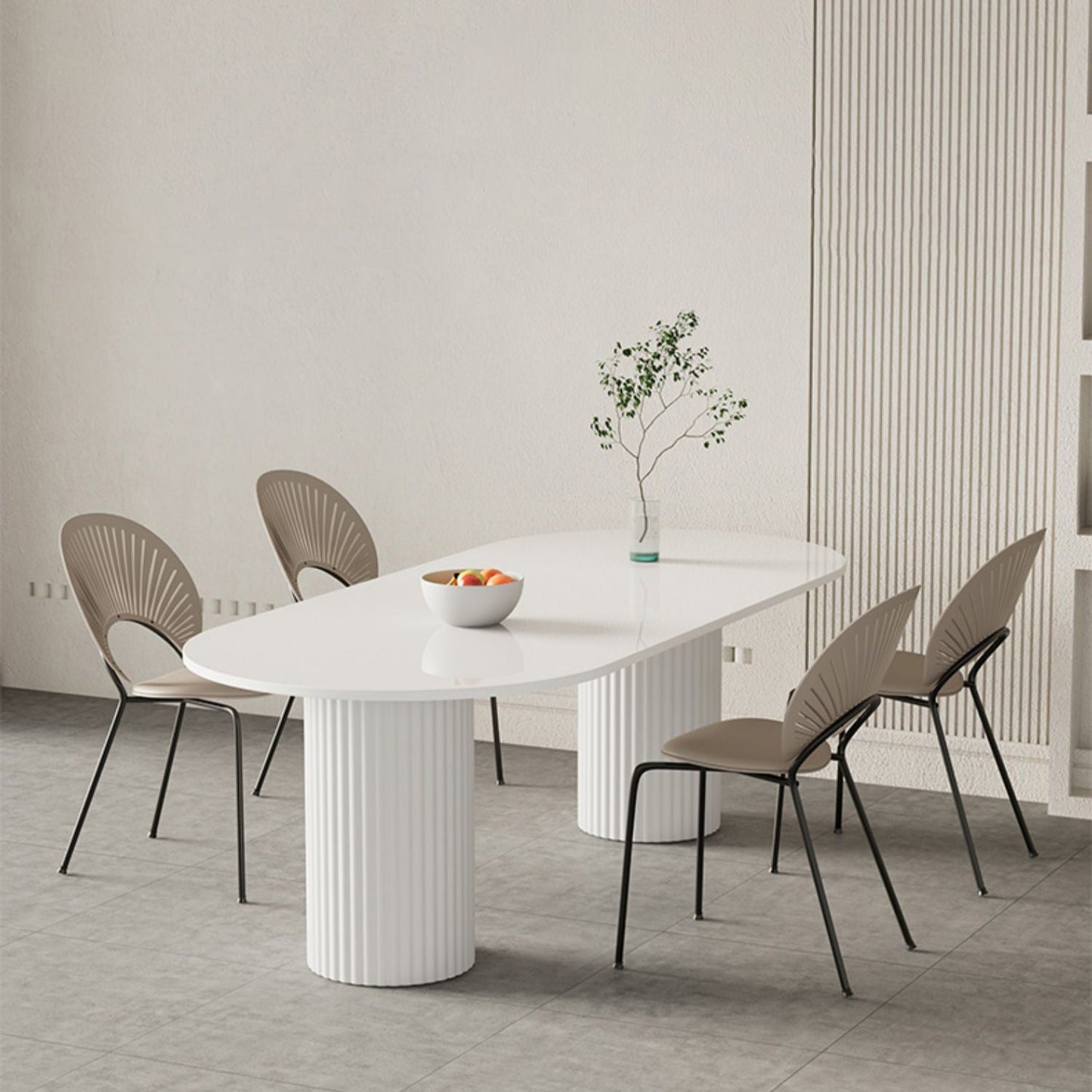 Stone Top Dining Table Modern Oval Dining Table in White with Double Pedestal 70.9"L x 31.5"W x 29.5"H Without Chairs Clearhalo 'Dining Tables & Seating' 'Dining Tables' 'dining_table' 'furn' 'furn_dining_table' 'Furniture' 'Kitchen & Dining Furniture' 5921453