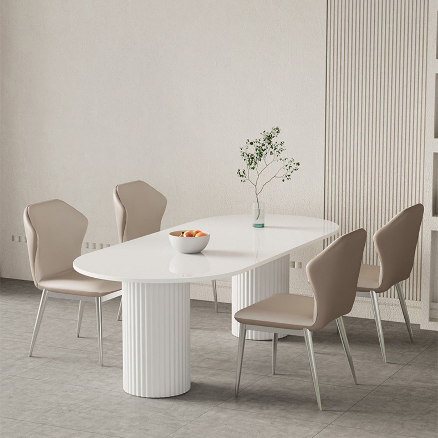 Stone Top Dining Table Modern Oval Dining Table in White with Double Pedestal 55.1"L x 27.6"W x 29.5"H Without Chairs Clearhalo 'Dining Tables & Seating' 'Dining Tables' 'dining_table' 'furn' 'furn_dining_table' 'Furniture' 'Kitchen & Dining Furniture' 5921455
