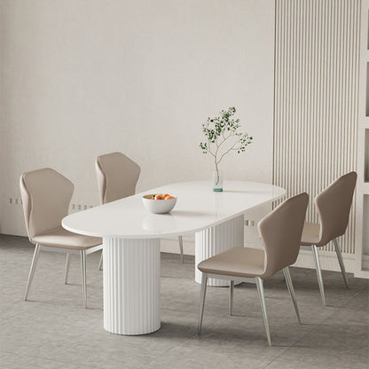 Stone Top Dining Table Modern Oval Dining Table in White with Double Pedestal 55.1"L x 27.6"W x 29.5"H Without Chairs Clearhalo 'Dining Tables & Seating' 'Dining Tables' 'dining_table' 'furn' 'furn_dining_table' 'Furniture' 'Kitchen & Dining Furniture' 5921455