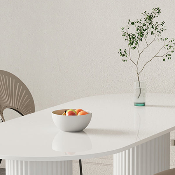 Stone Top Dining Table Modern Oval Dining Table in White with Double Pedestal Clearhalo 'Dining Tables & Seating' 'Dining Tables' 'dining_table' 'furn' 'furn_dining_table' 'Furniture' 'Kitchen & Dining Furniture' 5921457
