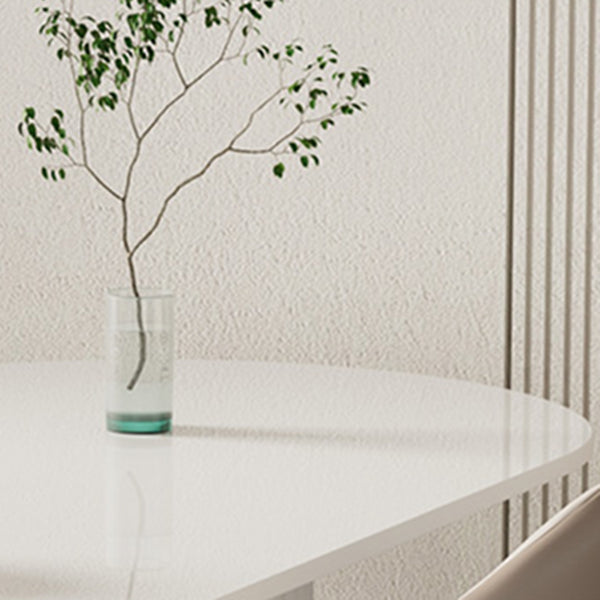 Stone Top Dining Table Modern Oval Dining Table in White with Double Pedestal Clearhalo 'Dining Tables & Seating' 'Dining Tables' 'dining_table' 'furn' 'furn_dining_table' 'Furniture' 'Kitchen & Dining Furniture' 5921458