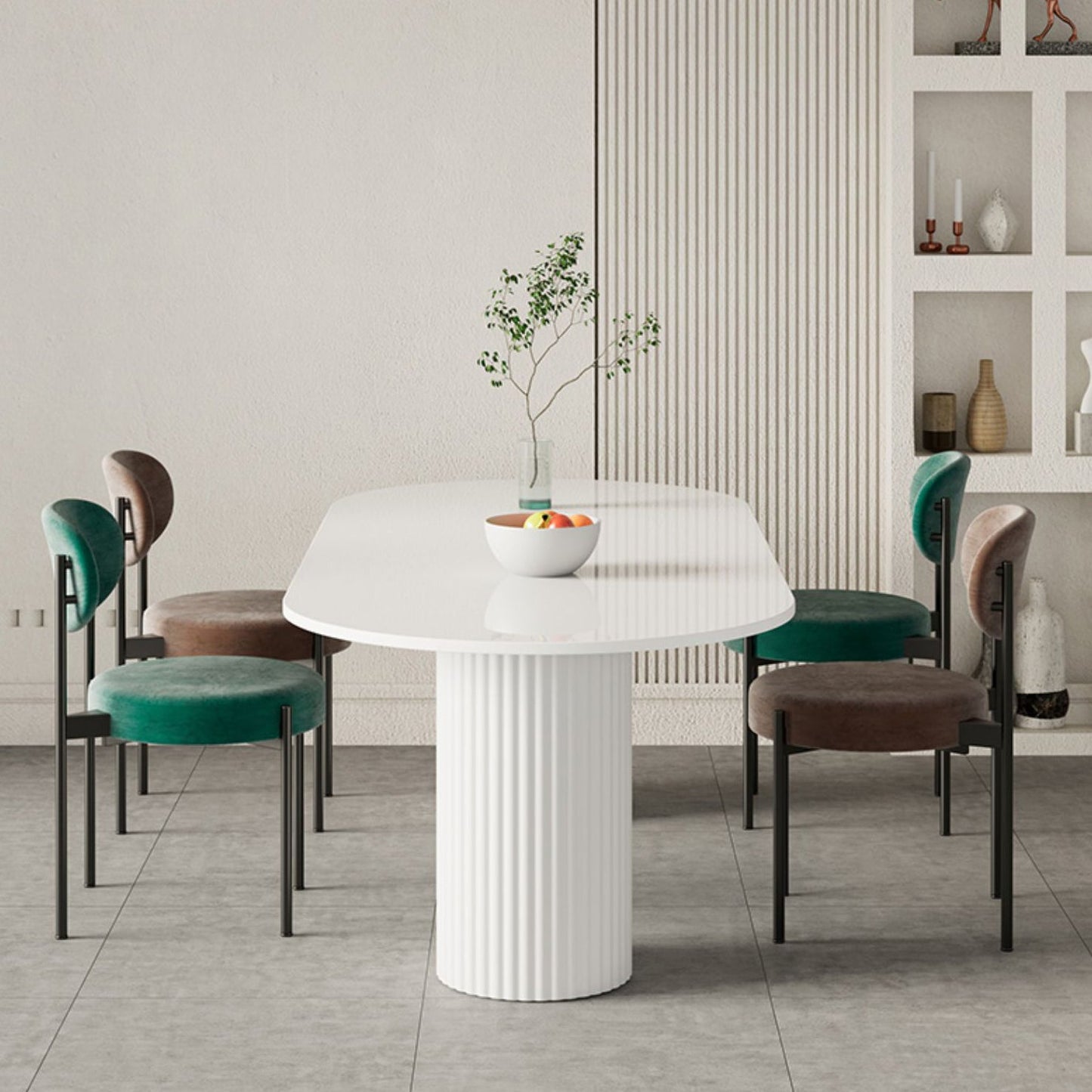 Stone Top Dining Table Modern Oval Dining Table in White with Double Pedestal Clearhalo 'Dining Tables & Seating' 'Dining Tables' 'dining_table' 'furn' 'furn_dining_table' 'Furniture' 'Kitchen & Dining Furniture' 5921460